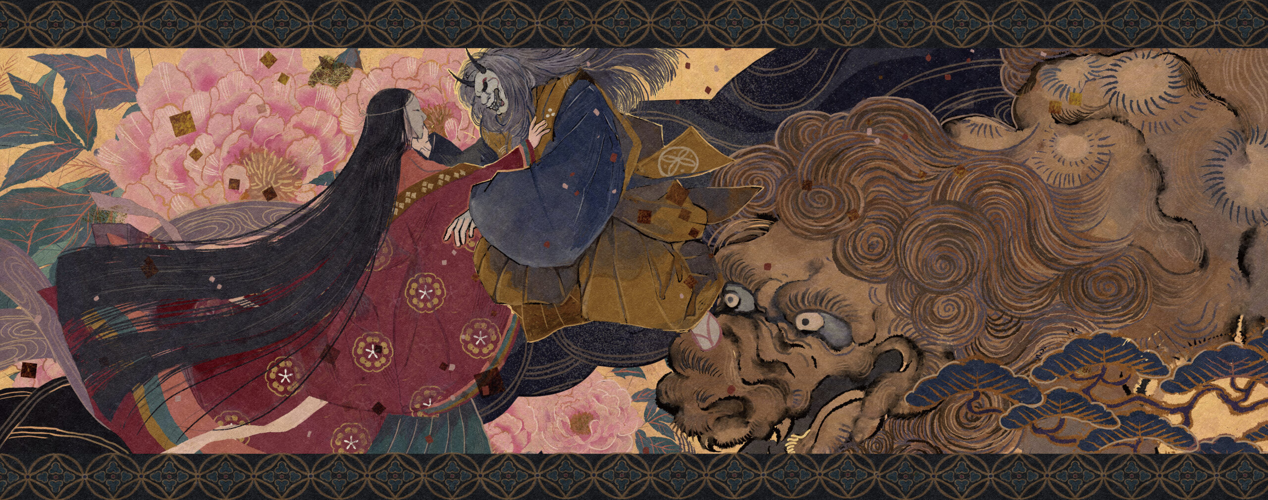 獅子と牡丹